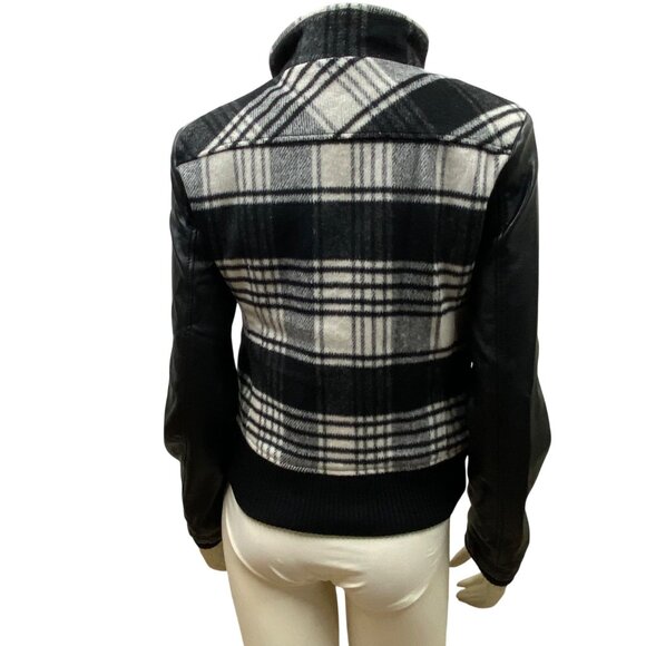 Guess Plaid & Faux Leather Womens Bomber Jacket With‎ Zipper & Pockets - Size M - Picture 4 of 10